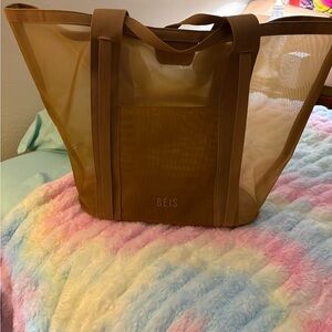 Tan Mesh Tote Bag
